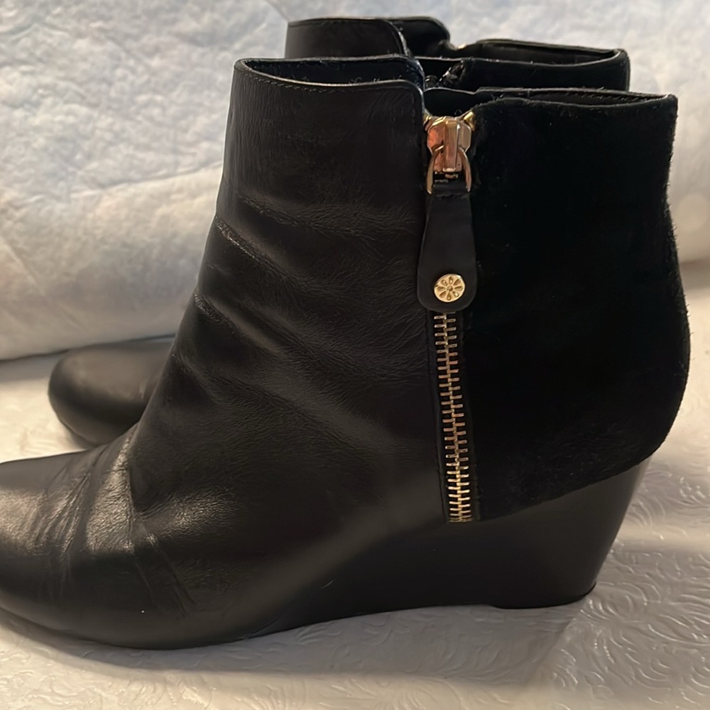 Kiera Black Wedge Suede and Leather Ankle Boots 8 M